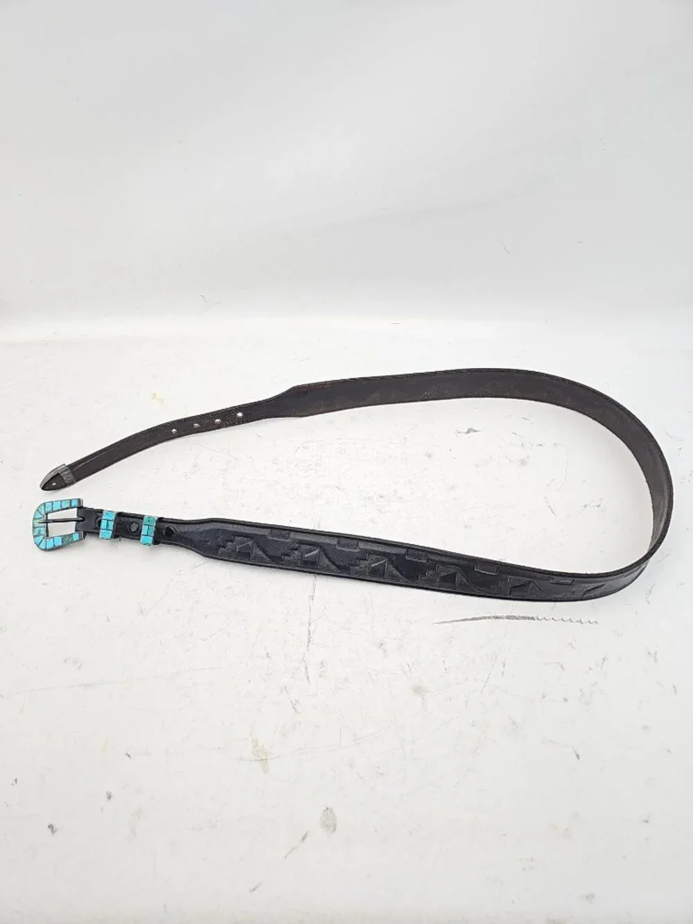 Western Tooled Leather Turquoise Inlay Belt